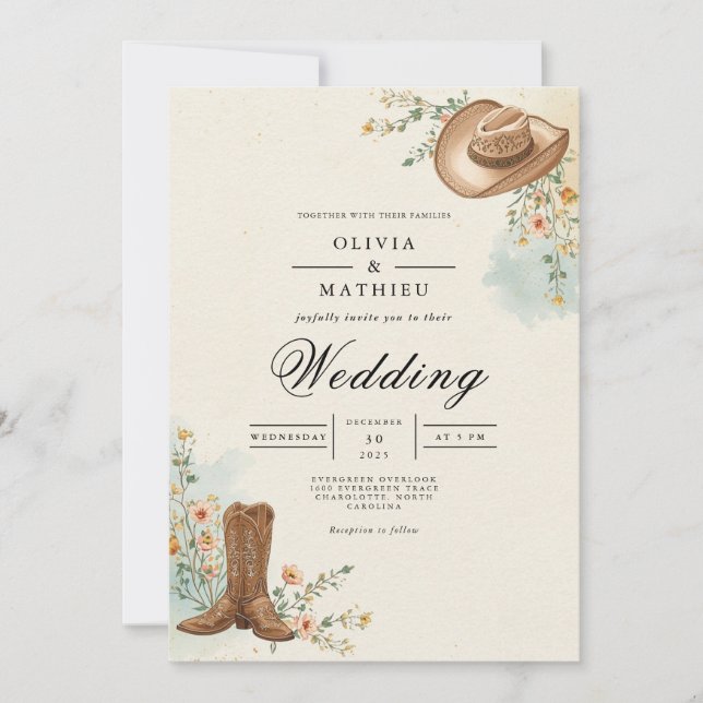 Invitación Boda de Bloom de Vaquero Rústico (Anverso)