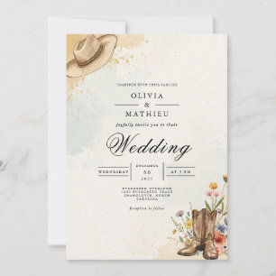 Invitación Boda de Bloom Gorra de Vaquero Rústico