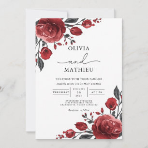 Invitación Boda de Bloom Rosa Roja Profunda