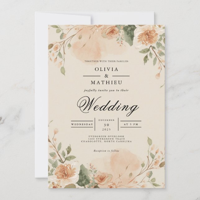 Invitación Boda de Blossom Peach (Anverso)