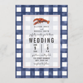 Invitación Boda de Blue Gingham Lobster