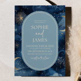 Invitación Boda de Blue Gold Celestial Elegant Starry Sky