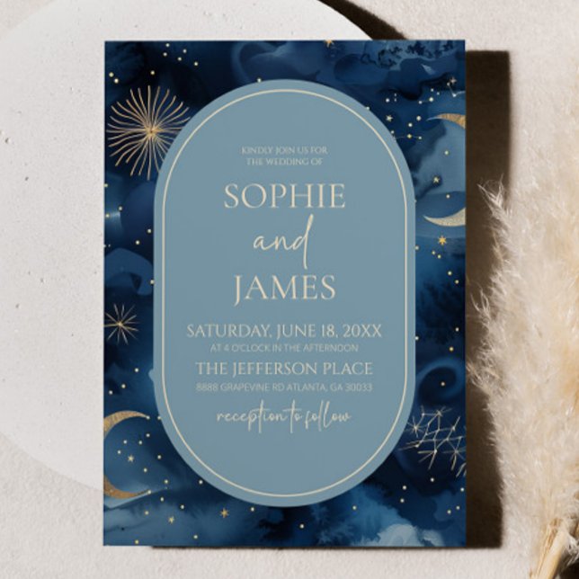 Invitación Boda de Blue Gold Celestial Elegant Starry Sky (Subido por el creador)