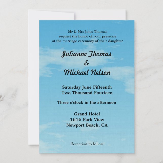 Invitación Boda de Blue Skies (Anverso)