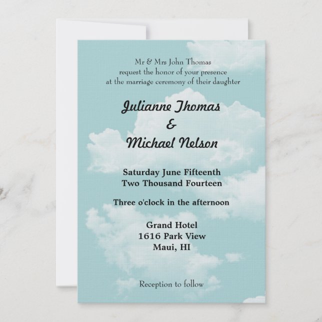 Invitación Boda de Blue Skies (Anverso)