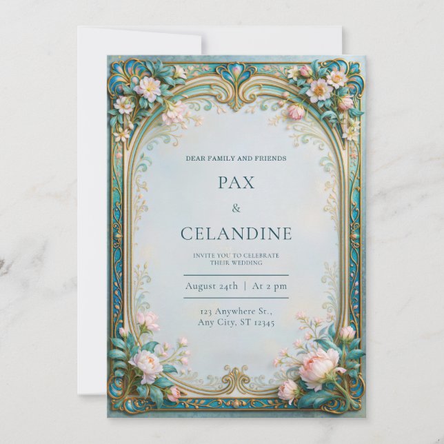 Invitación Boda de Blush Peonía Verde Filigrana (Anverso)