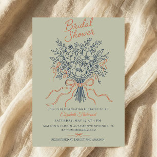 Invitación Boda de boceto de ramo floral Coquette verde