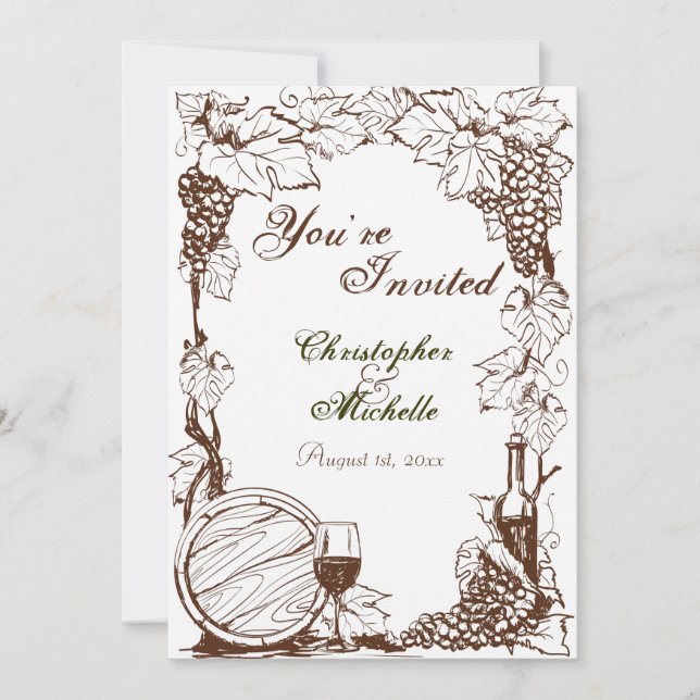 Invitación Boda de boceto de uva de viña de viñedos de viñedo (Anverso)