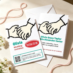 Invitación boda de boceto dibujado a mano de moda con las man