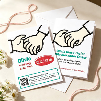 Invitación boda de boceto dibujado a mano de moda con las man