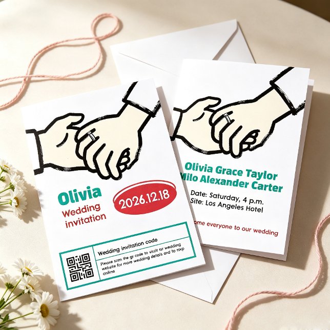 Invitación boda de boceto dibujado a mano de moda con las man (Subido por el creador)