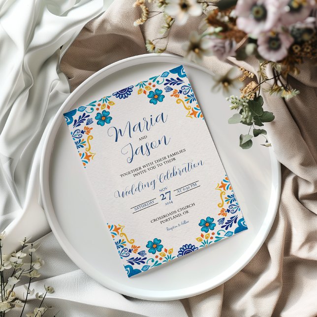 Invitación Boda de Boda Botánica Tradicional de Floral Mexica (Mexican Floral Traditional Botanical Boda Wedding Invitation)