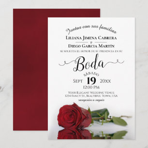 Invitación Boda de Boda en español romántico Rosa Rojo