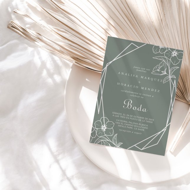 Invitación Boda de Boda Floral Verde de Boho geométrico (Subido por el creador)