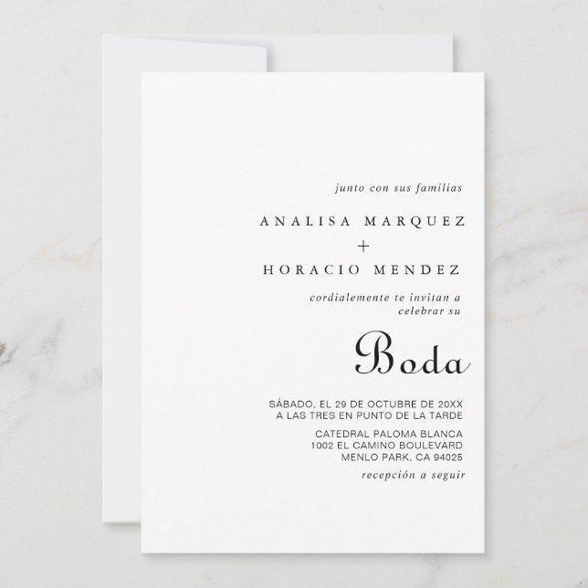 Invitación Boda de Boda Minimalista Clásico de Caligrafía (Anverso)