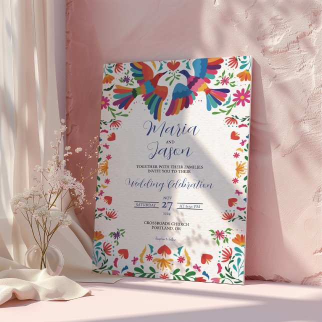Invitación Boda de Boda Moderna con Flores de Fiesta Mexicana (Mexican Fiesta Colorful Floral Modern Boda Wedding Invitation)