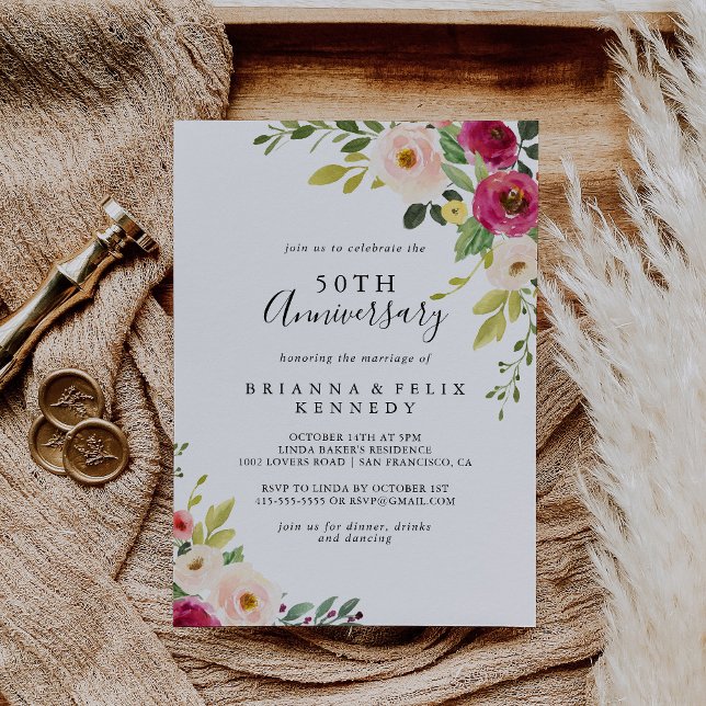 Invitación Boda de bodas de oro Greenery Pink Blush 50 (Subido por el creador)