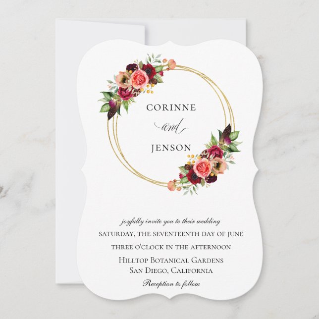 Invitación Boda de Bohemias Blooms Gold Hoops (Anverso)