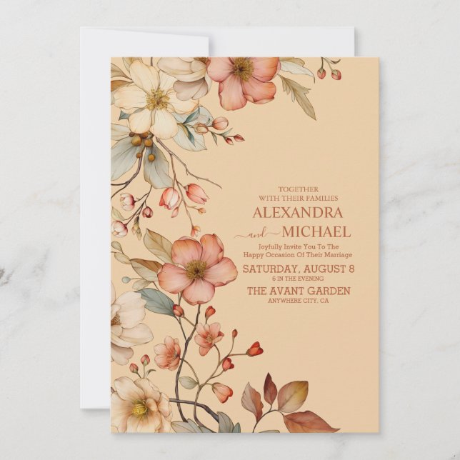 Invitación Boda de Boho Autumn Wildflower (Anverso)