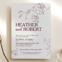Invitación Boda de Boho Botánico Floral Borgoña Simple
