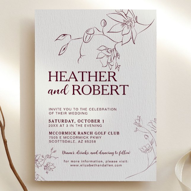 Invitación Boda de Boho Botánico Floral Borgoña Simple (Subido por el creador)