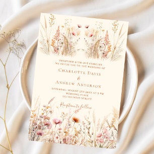 Invitación Boda de boho crema de flores silvestres