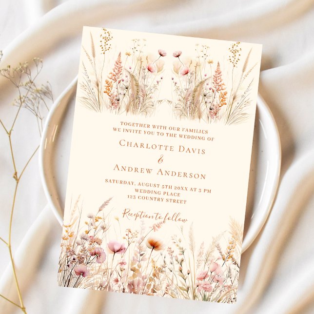 Invitación Boda de boho crema de flores silvestres (Subido por el creador)