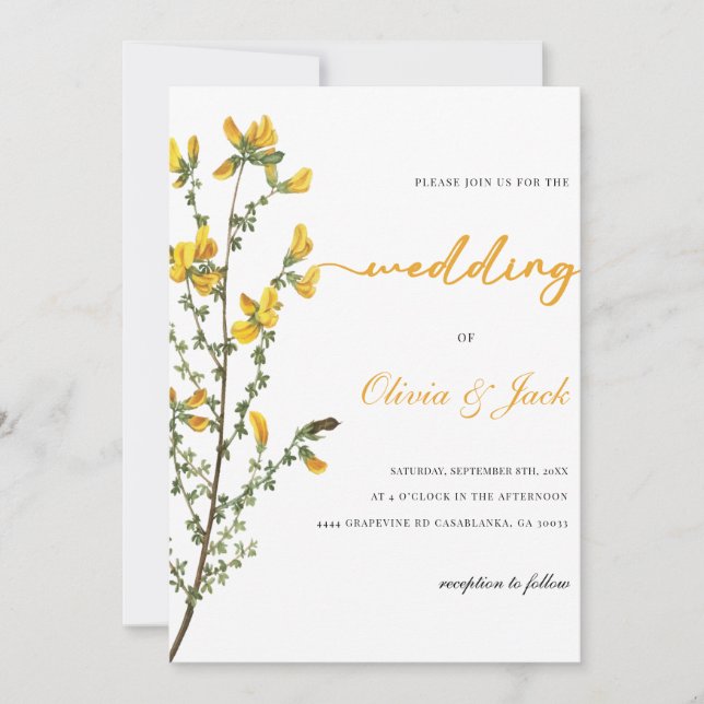 Invitación boda de boho de flor silvestre amarillo (Anverso)