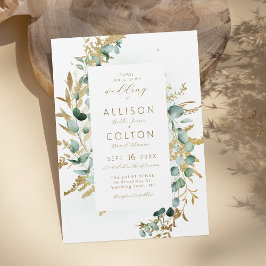 Invitación Boda de boho de oro de eucalipto rústico