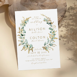 Invitación Boda de boho de oro de eucalipto rústico