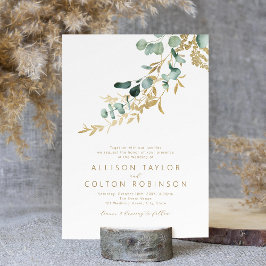 Invitación Boda de boho de oro de eucalipto rústico