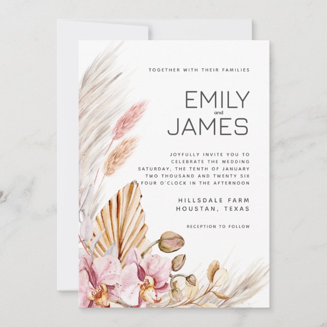 Invitación Boda de Boho de Rubor Neutral Rustic Beige (Anverso)