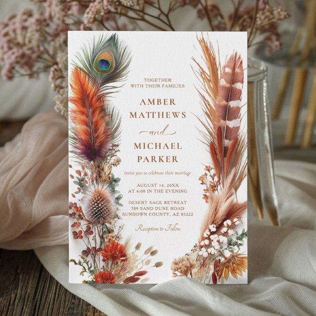 Invitación Boda de Boho Desert Feather Pampas (Subido por el creador)