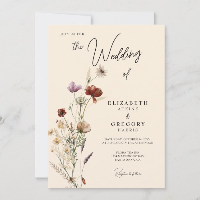 Invitación Boda de Boho Fall Wildflower (Anverso)