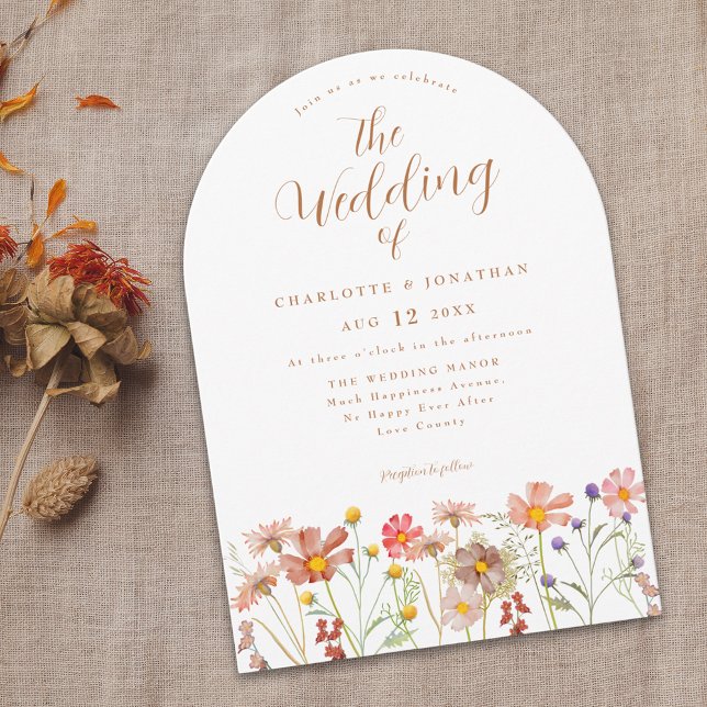 Invitación Boda de Boho Fall Wildflower (Boho fall Wildflower rustic country meadow Wedding invitation terracotta burnt terracotta script)