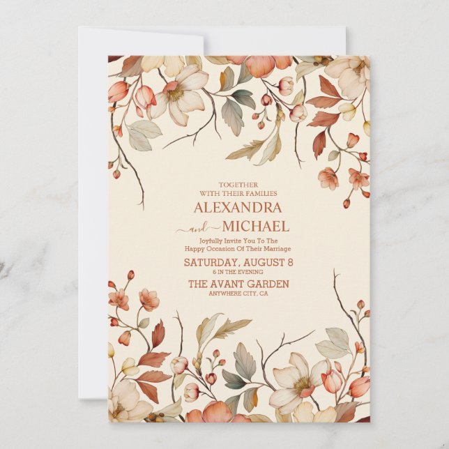 Invitación Boda de Boho Fall Wildflower (Anverso)