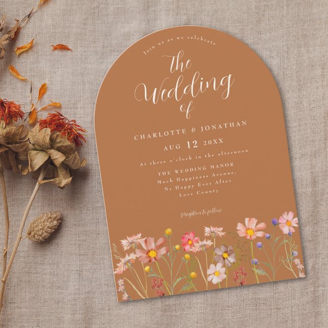 Invitación Boda de Boho Fall Wildflower Terracotta (Boho Wildflower meadow elegant arch terracotta burnt orange fall Wedding invitation )
