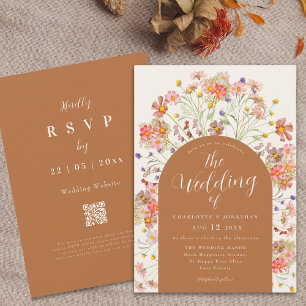 Invitación Boda de Boho Fall Wildflower Terracotta