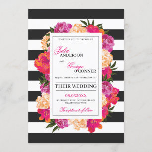 Invitación Boda de boho floral de fucsia rosa adorable
