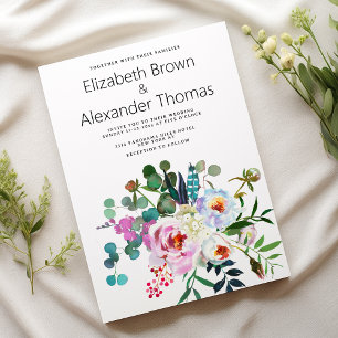Invitación Boda de boho floral de peony verde verde azulado b