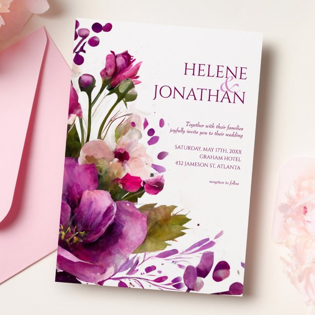 Invitación Boda de Boho floral magenta en negrita rosa modern (Subido por el creador)