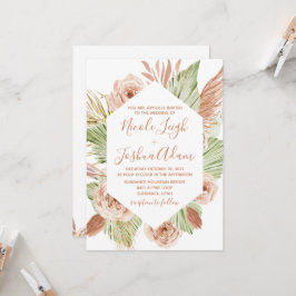 Invitación Boda de Boho Floral, Palm y Pampas terracotta