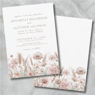 Invitación Boda de Boho Floral Pampas Botánico Rosa de Rubor