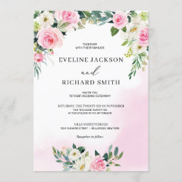 Invitación Boda de boho follage floral rosa brillante