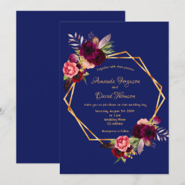 Invitación Boda de boho geométrico azul de los florines de Bo