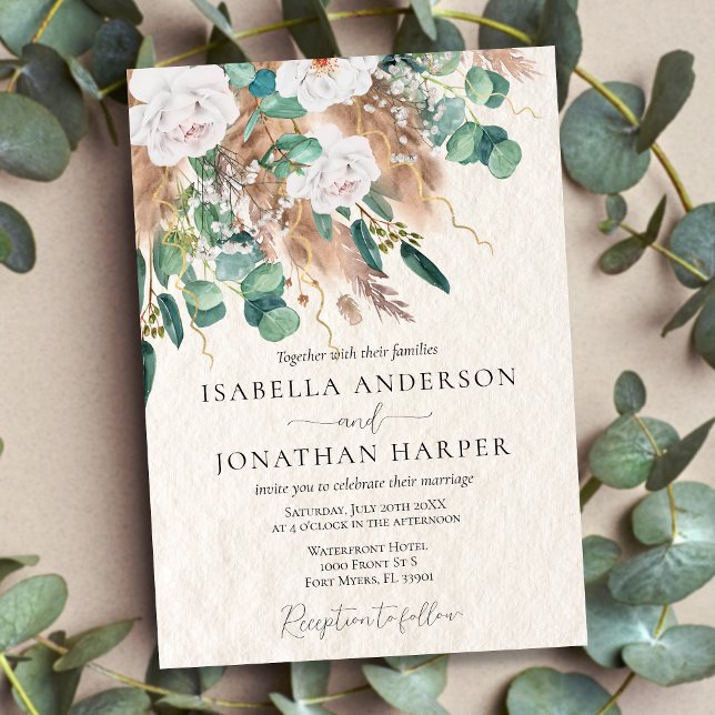 Invitación Boda de Boho Green y Beige Eucalyptus Pampas (Subido por el creador)