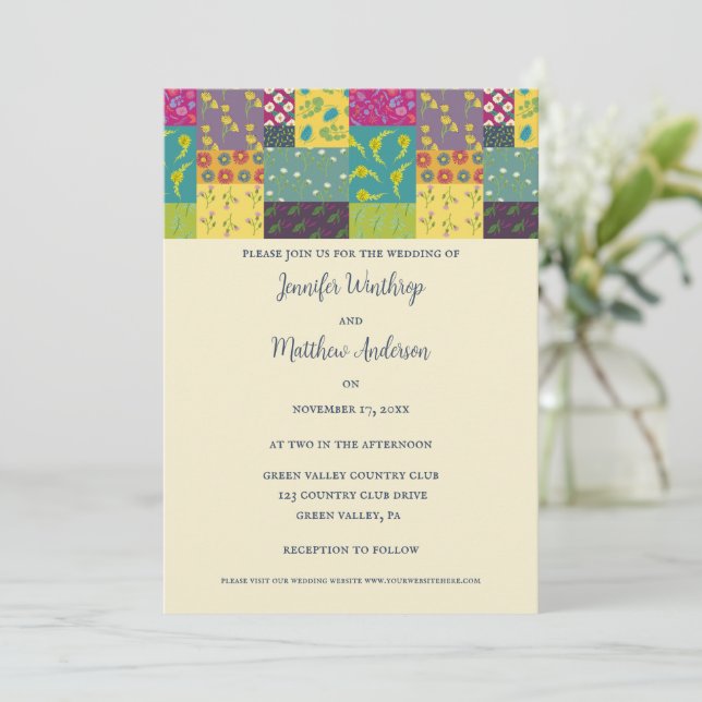 Invitación Boda de Boho Maximalist Patchwork Quilt (Anverso de pie)