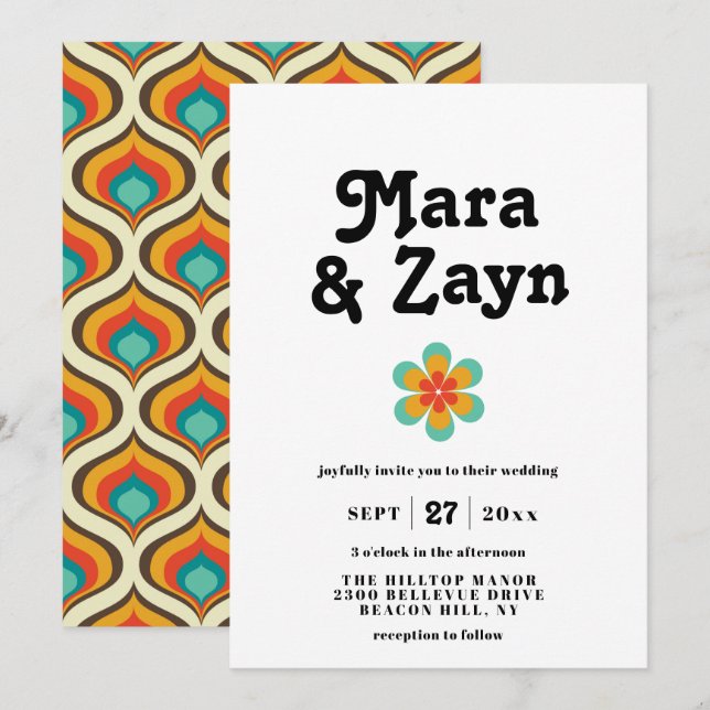 Invitación Boda de Boho Moda Retro 70 (Anverso / Reverso)