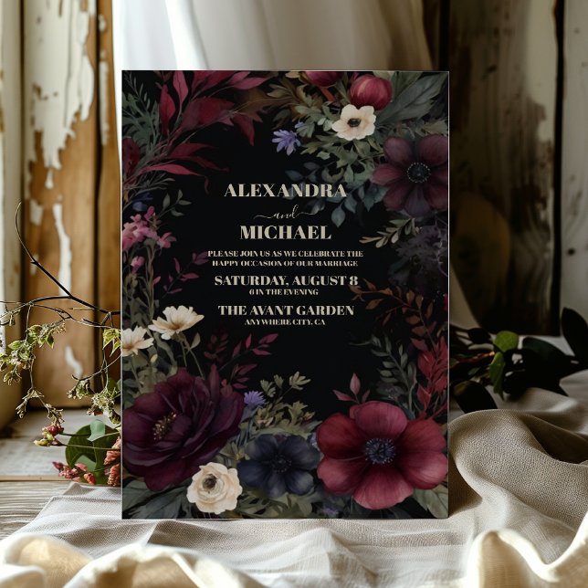 Invitación Boda de Boho moderno con flores de Borgoña Negra (Subido por el creador)
