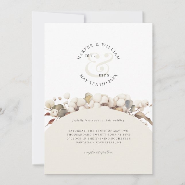 Invitación Boda de boho moderno monogramado único (Anverso)